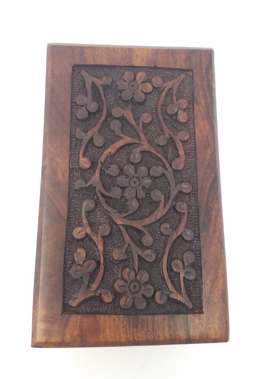 Treewood Urns Solid Wood Hand Carved Floral Design Small Pet Urn Box