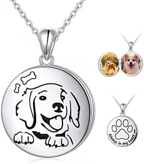 Dog Round Shape Locket That Holds Pictures 925 Sterling Silver Necklace Pendant