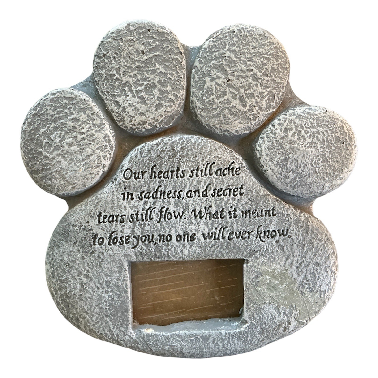 Paw Print Memorial Stone Marker Plaque W/ Sympathy Poem, 3”x2” Picture Slot NIB