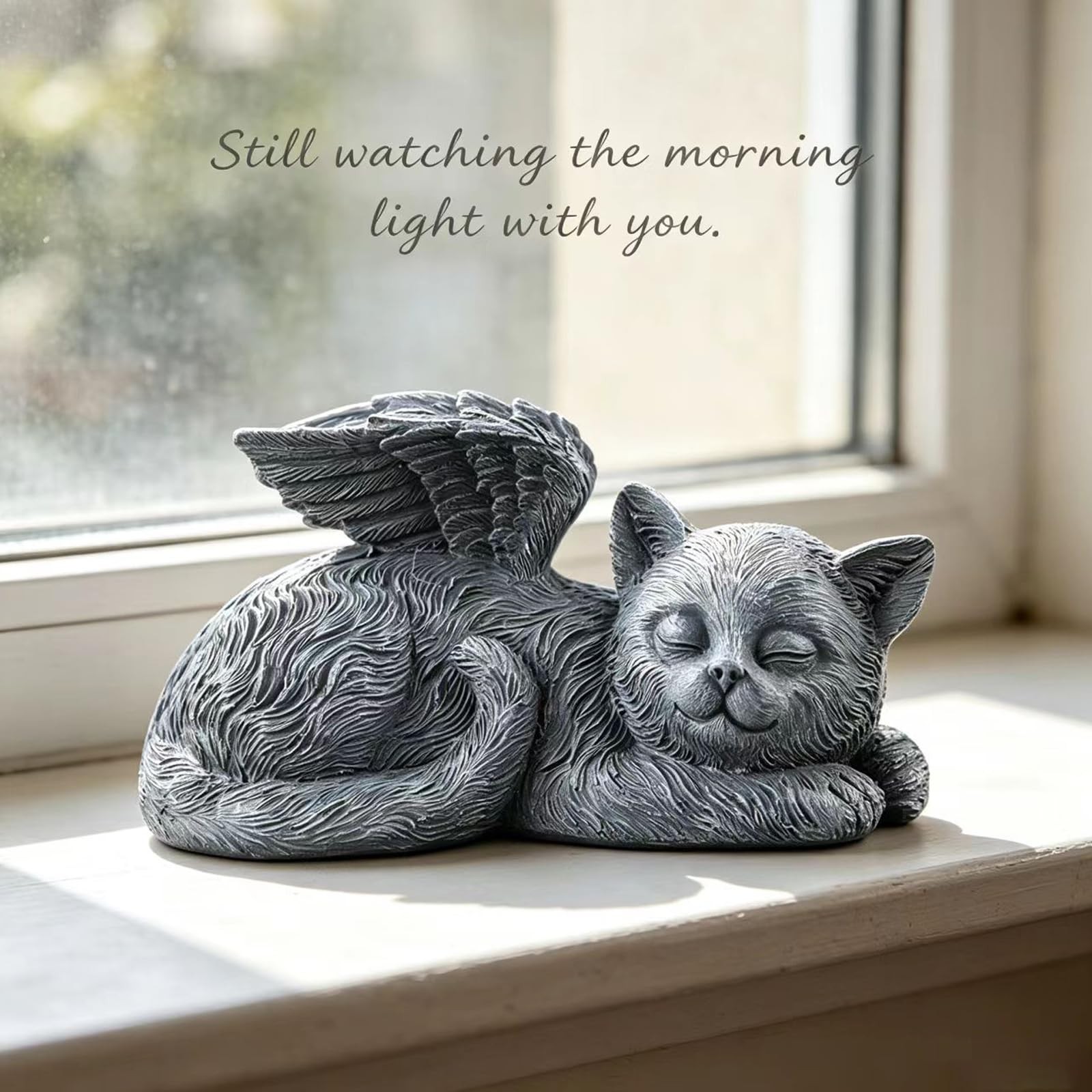MRTDGCFY Sleeping Cat Memorial Statue – Resin Angel Wing 4.7inch, Silvery