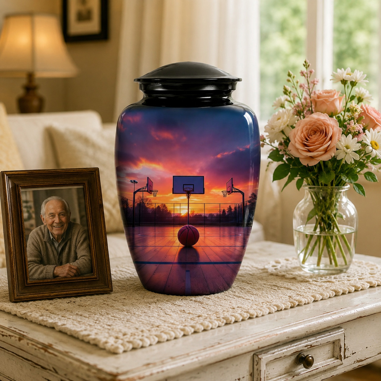 Large Black Basketball Cremation Urn Human Ashes for Your Love Ones Earns w/Bag