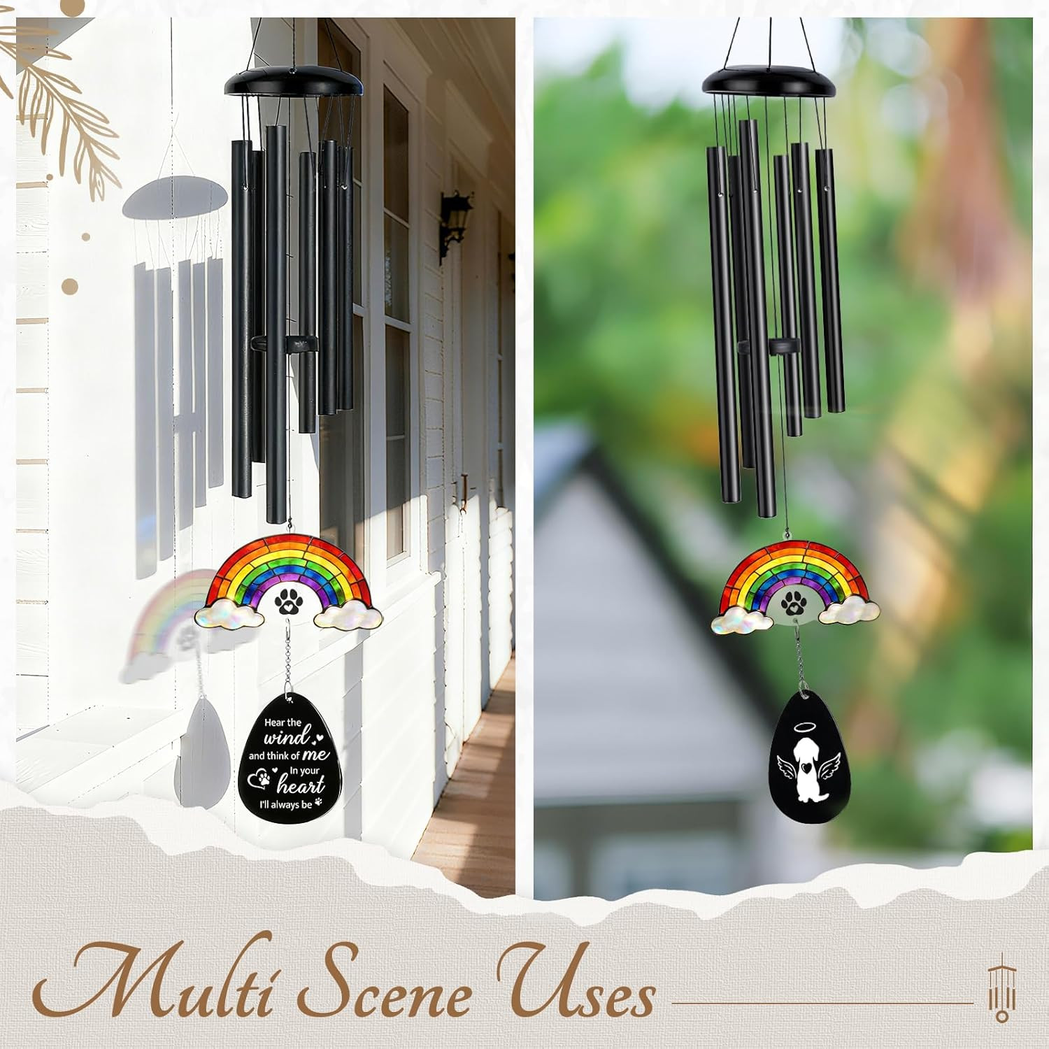 Dog Memorial Gifts for Loss of Dog, 29.9″ Pet Memorial Wind Chimes, Rainbow Brid