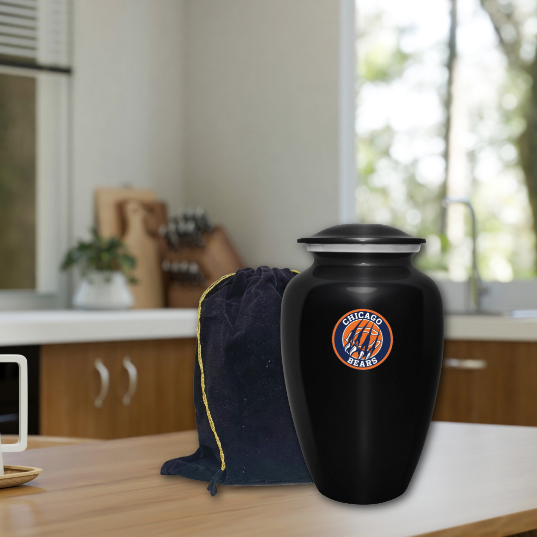 Large Chicago Bears Football Theme Cremation Black Urn Adult Human Ashes w/Bag