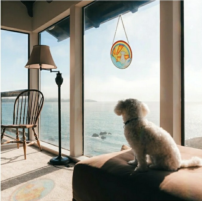 Memorial Gift for Loss of Dog, Stained Glass Round Rainbow Bridge Dog Sympathy