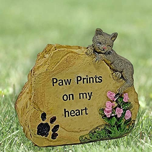 Cat Paw Prints Message Stone Decor Pet Memorial Gift for Cat Lovers 3.25 Inch
