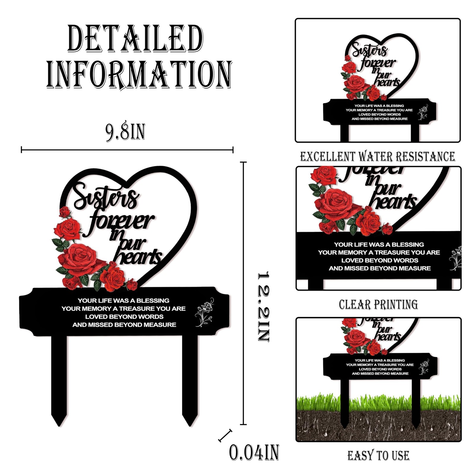 Memorial Stakes Cemetery Decorations for Sister’s Grave – Waterproof Metal Pl…