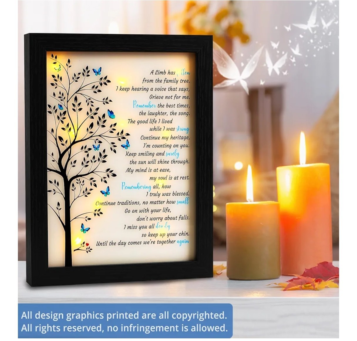 Memorial Gifts LED Shadow Box – Sympathy Gift Loss of Mother Mom Father Dad M2