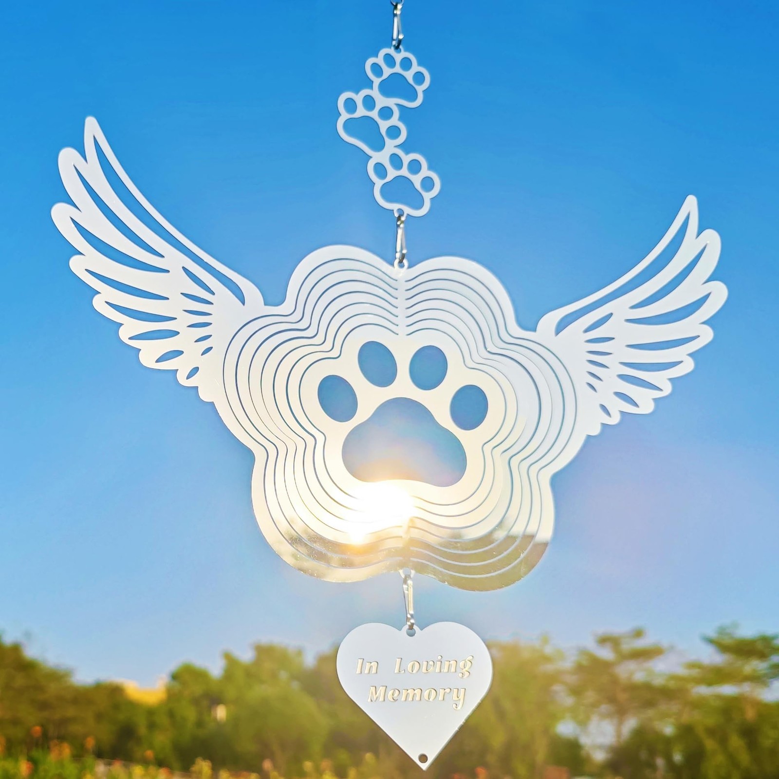 Pet Memorial Wind Spinners, Dog Memorial Gifts,Stainless Steel Angel Wings Pe…