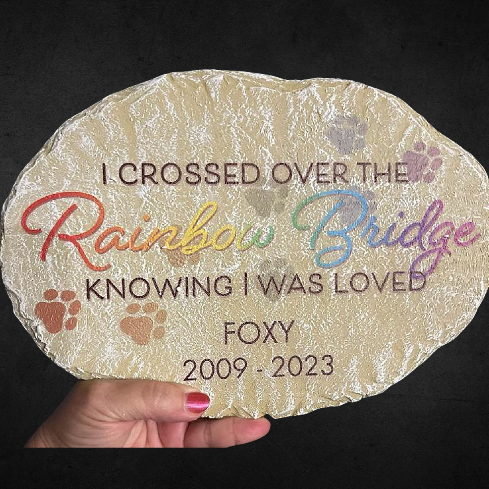 Personalized RAINBOW BRIDGE Pet Memorial Grave Marker Garden Stepping Stone