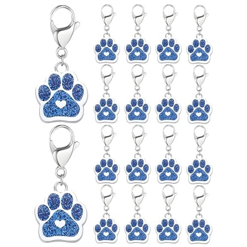 Dreuyet 18 Pcs Paw Print Keychains Glitter Animal Cat Dog Claw Blue Heart