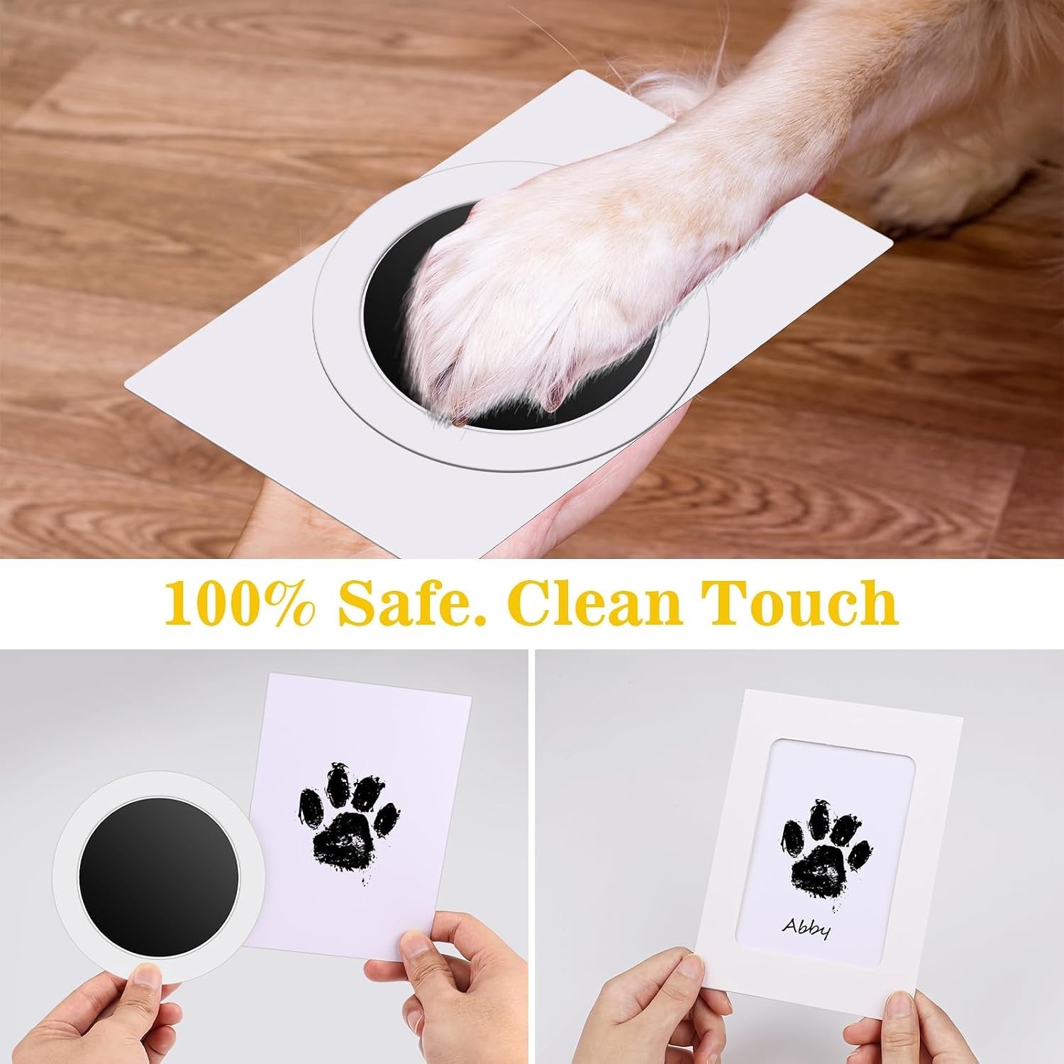 Inkless Paw Print Kit for Dogs, Cats with 3-Pcs Round Ink Pad & 2 Paper Frame…