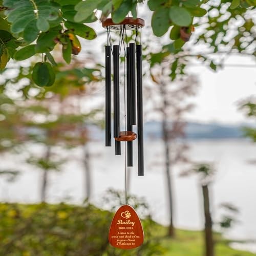 Personalized Dog Memorial Wind Chimes 25.5 Inch Sympathy Gift for Pet Loss Black