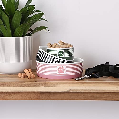 Ceramic Stripe Paw Pet Bowls Collection, Small Bowl Set, 4.25×2″ Black