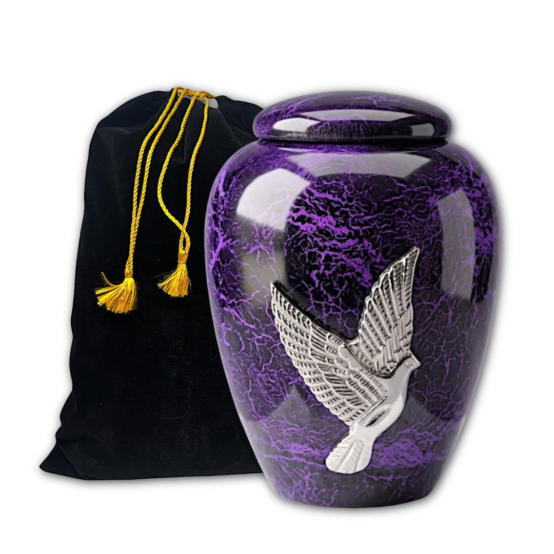 Purple Crackle Dove Cremation Urn for Human Ashes – Adult Large 190 Cu/In + Bag