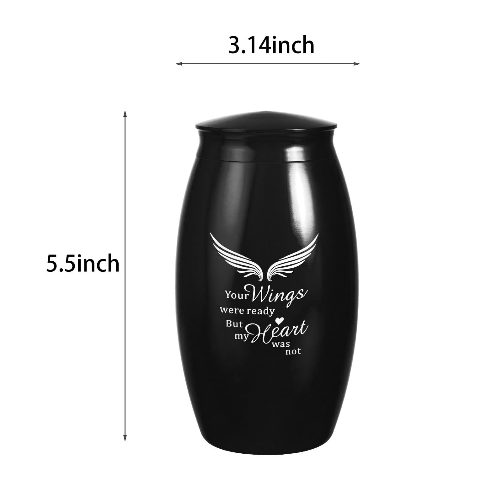 Small/Medium Urns for Human Ashes Adult Male Female,5.5″ Black Cremation Angl…
