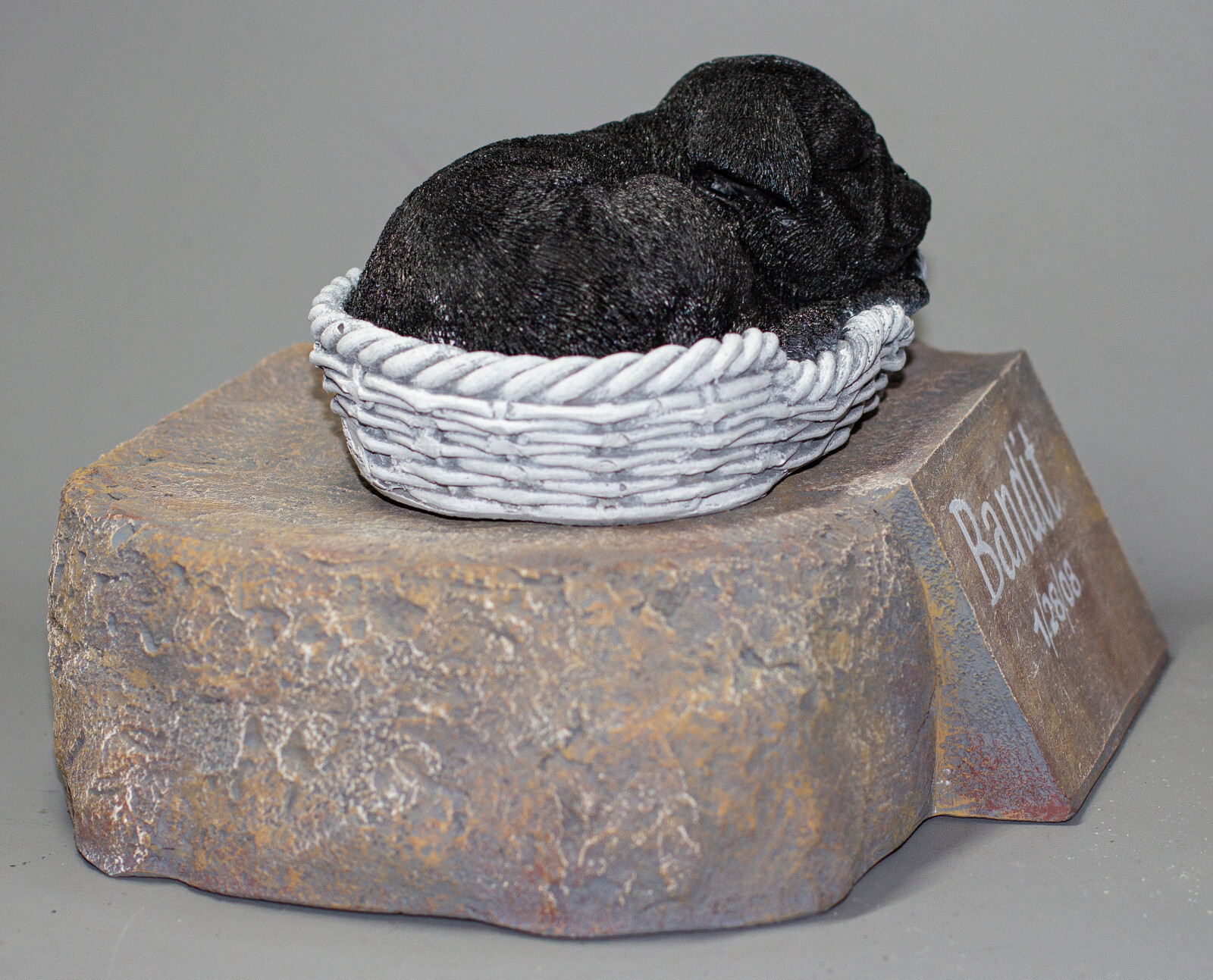 Black Pug Cremation Urn Sleeping Dog Ashes Memorial Statue Pet Funeral Headstone