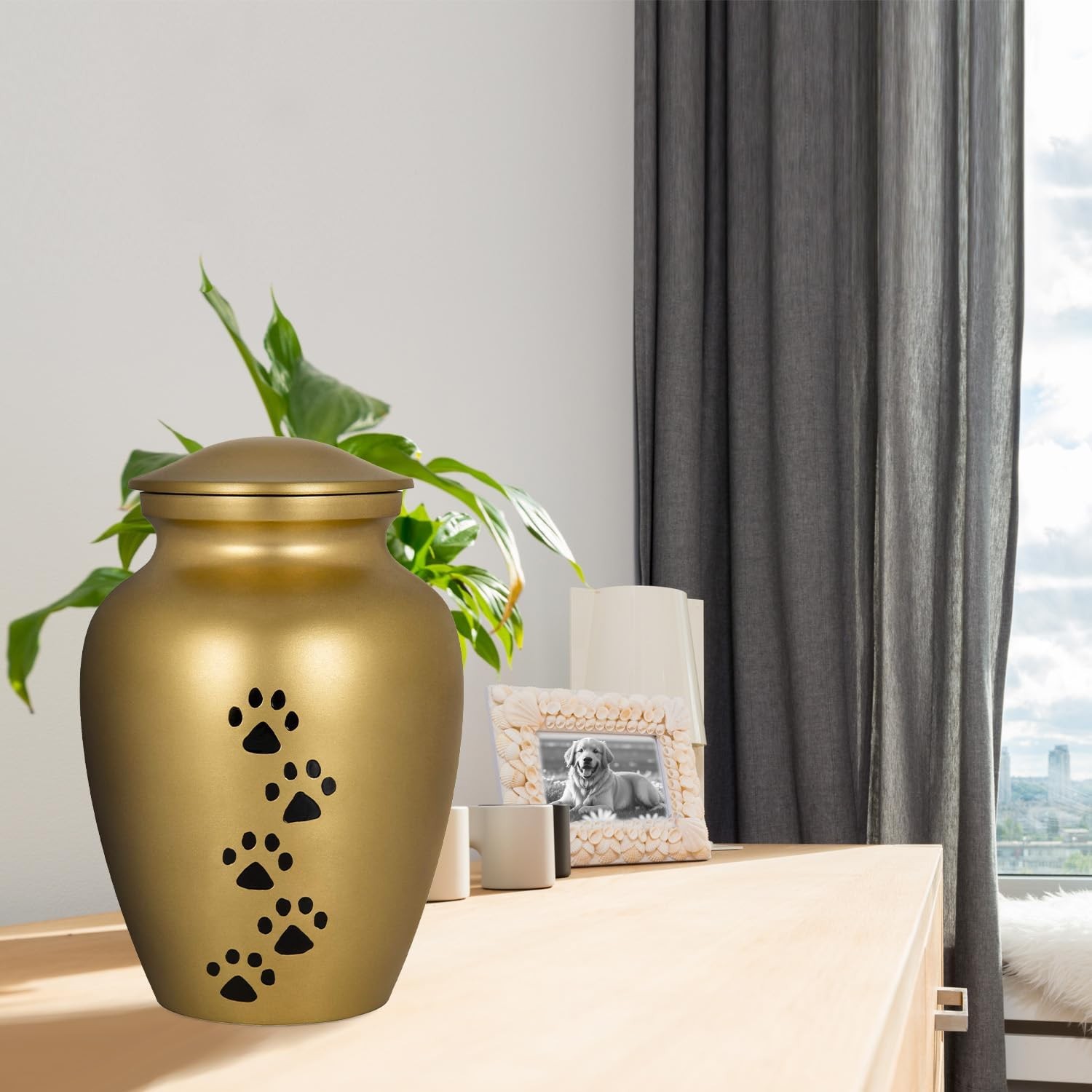 Trupoint Memorials Large Pet Urn for Dogs and Cats Ashes, Paws Print Gold