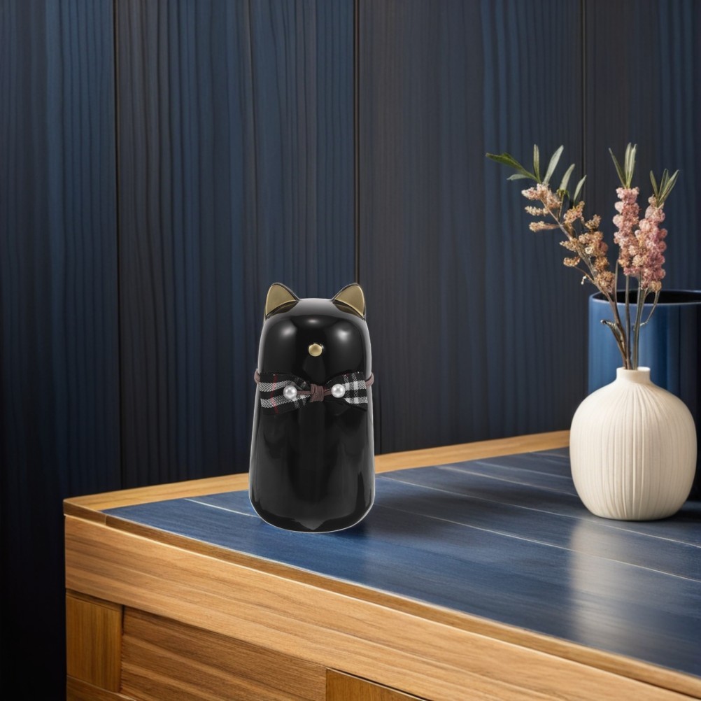 Decorative Black Cat Funeral Urn Ceramic Keepsake Box for Pet Ashes Storage