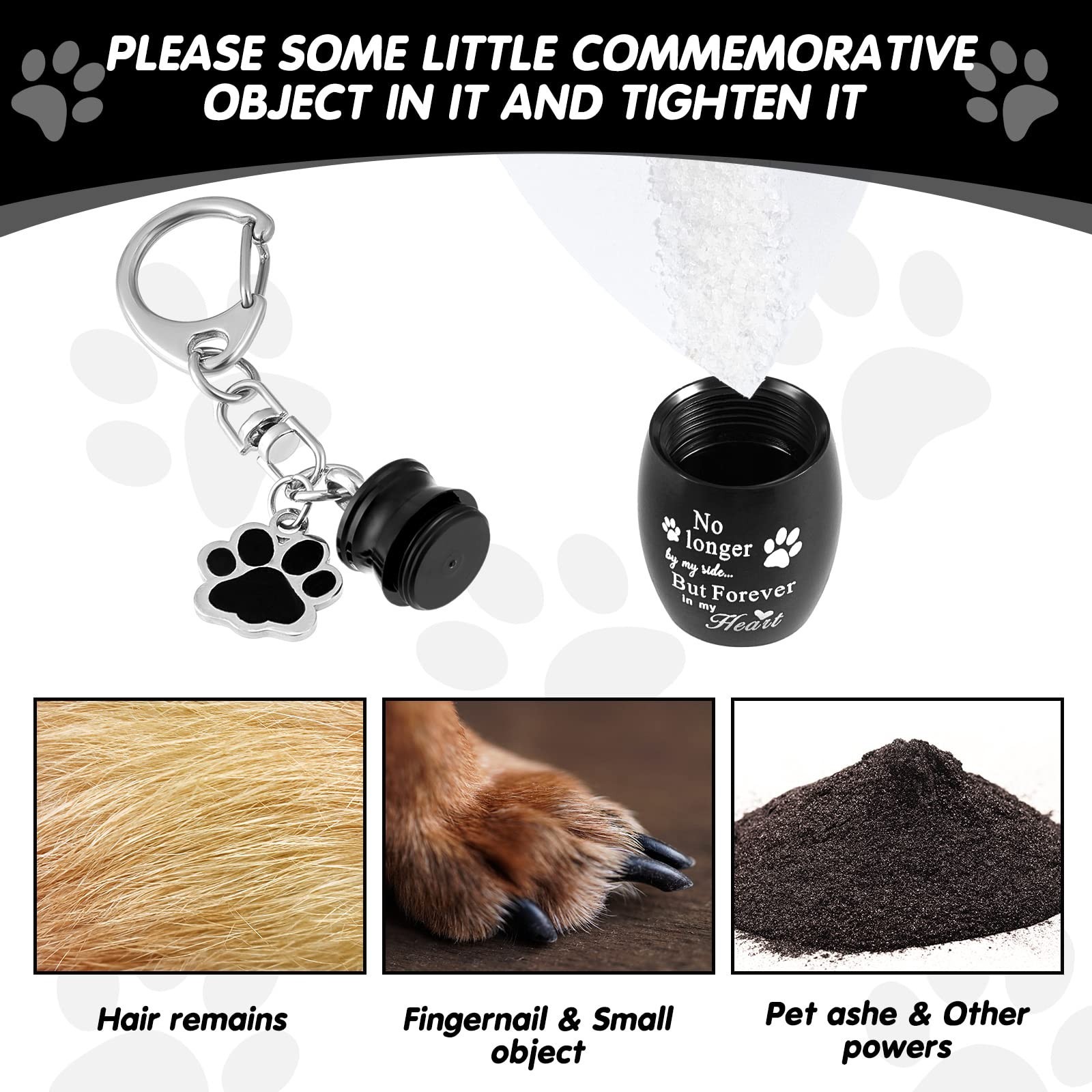 4 Pcs Pet Ashes Keychain – Stainless Steel Dog Paw Charm Keepsake Urn with Bags