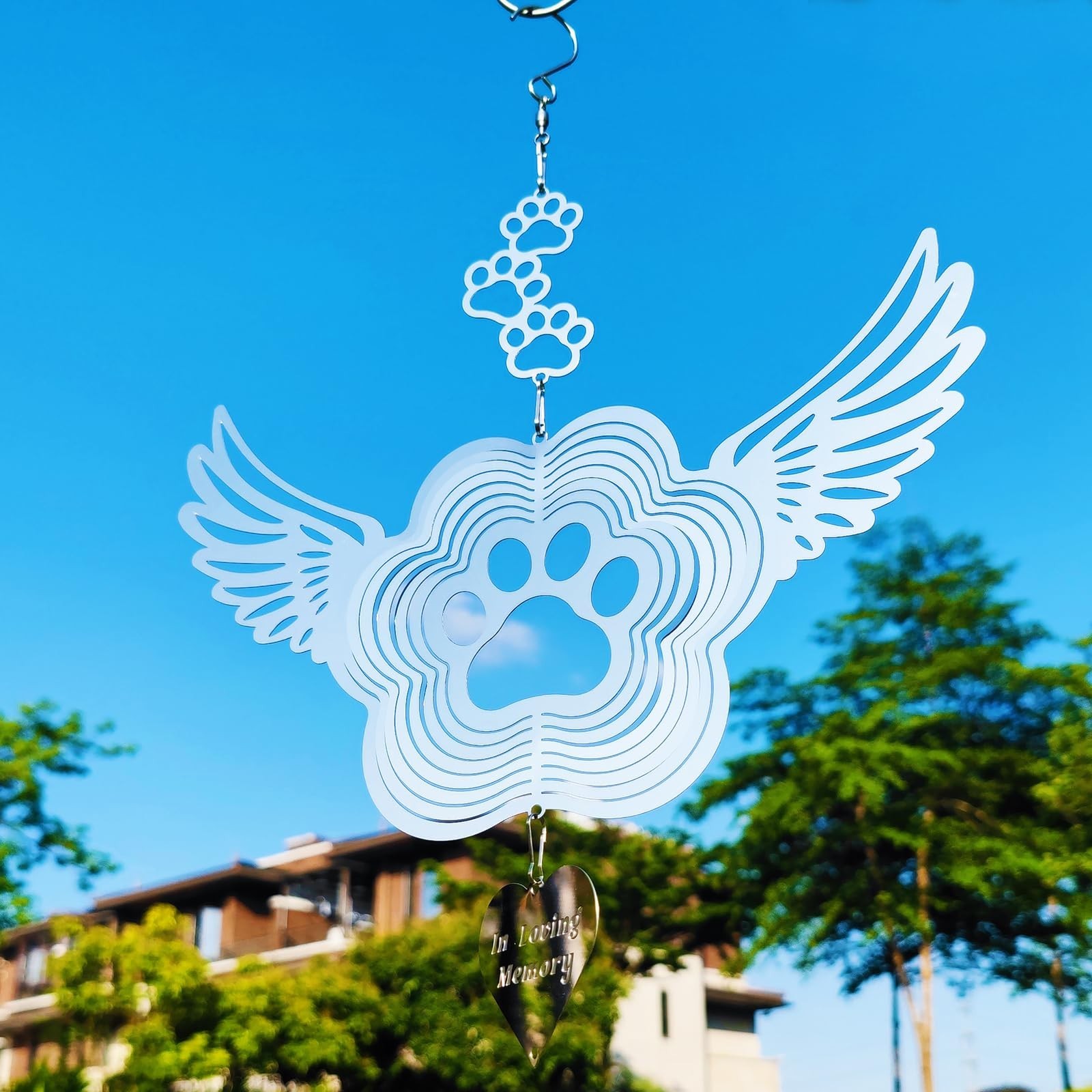 Pet Memorial Wind Spinners, Dog Memorial Gifts,Stainless Steel Angel Wings Pe…
