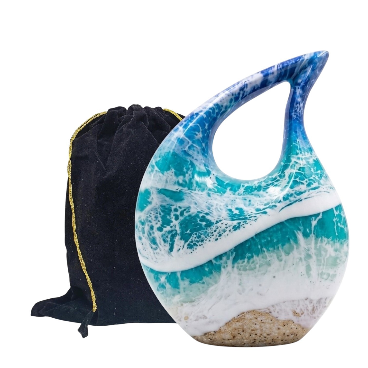 Medium Sea Art Teardrop Cremation Urn for Human Ashes 120 Cu In Female Urns