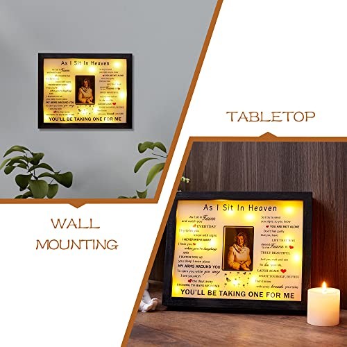 Sympathy Gift 8″ x 10″ LED Memorial Shadow Box As I Sit In Heaven Black