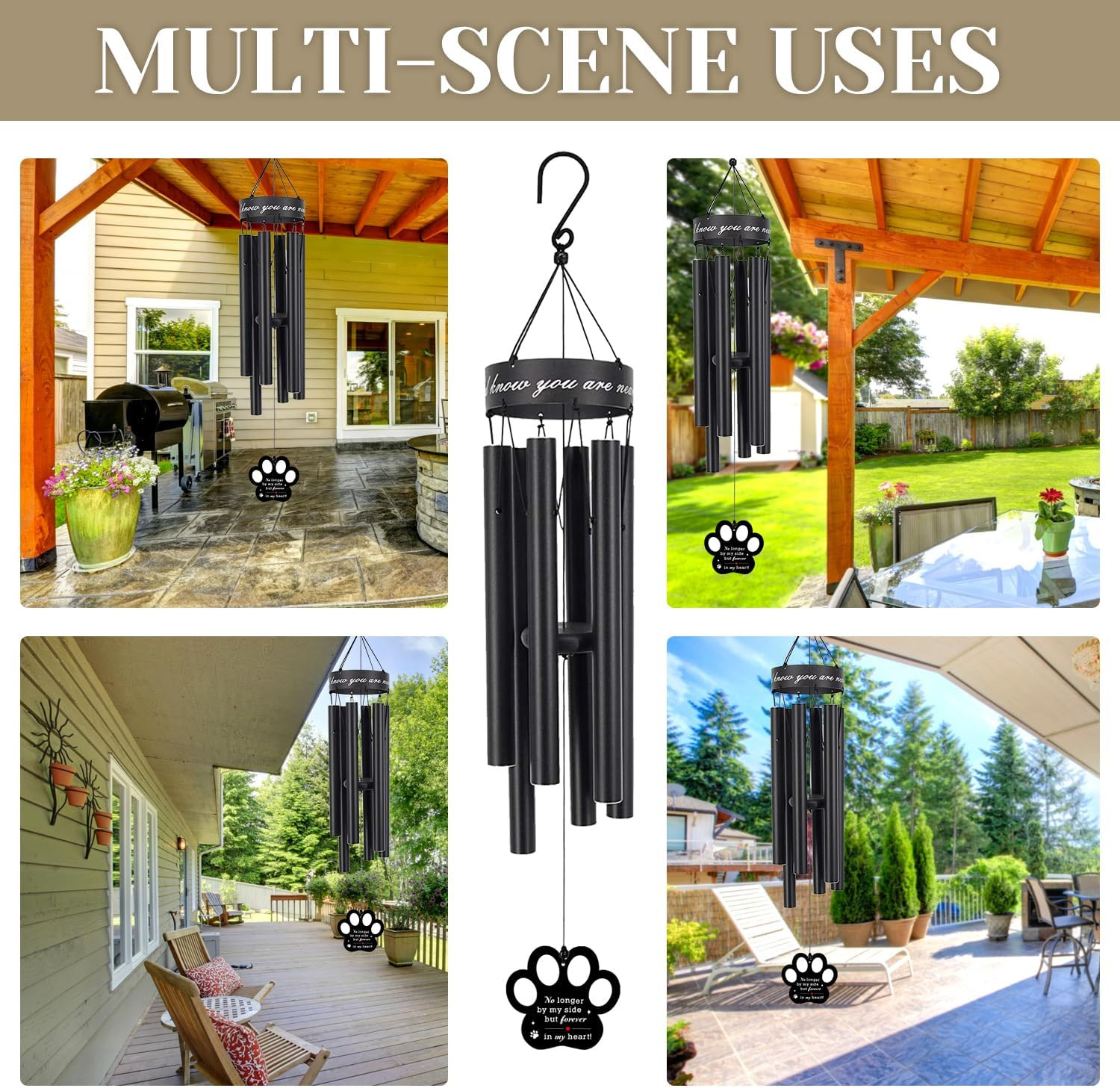 Pet Memorial Wind Chime, 30 Inches Paw Print Pet Remembrance Gift to Honor and R