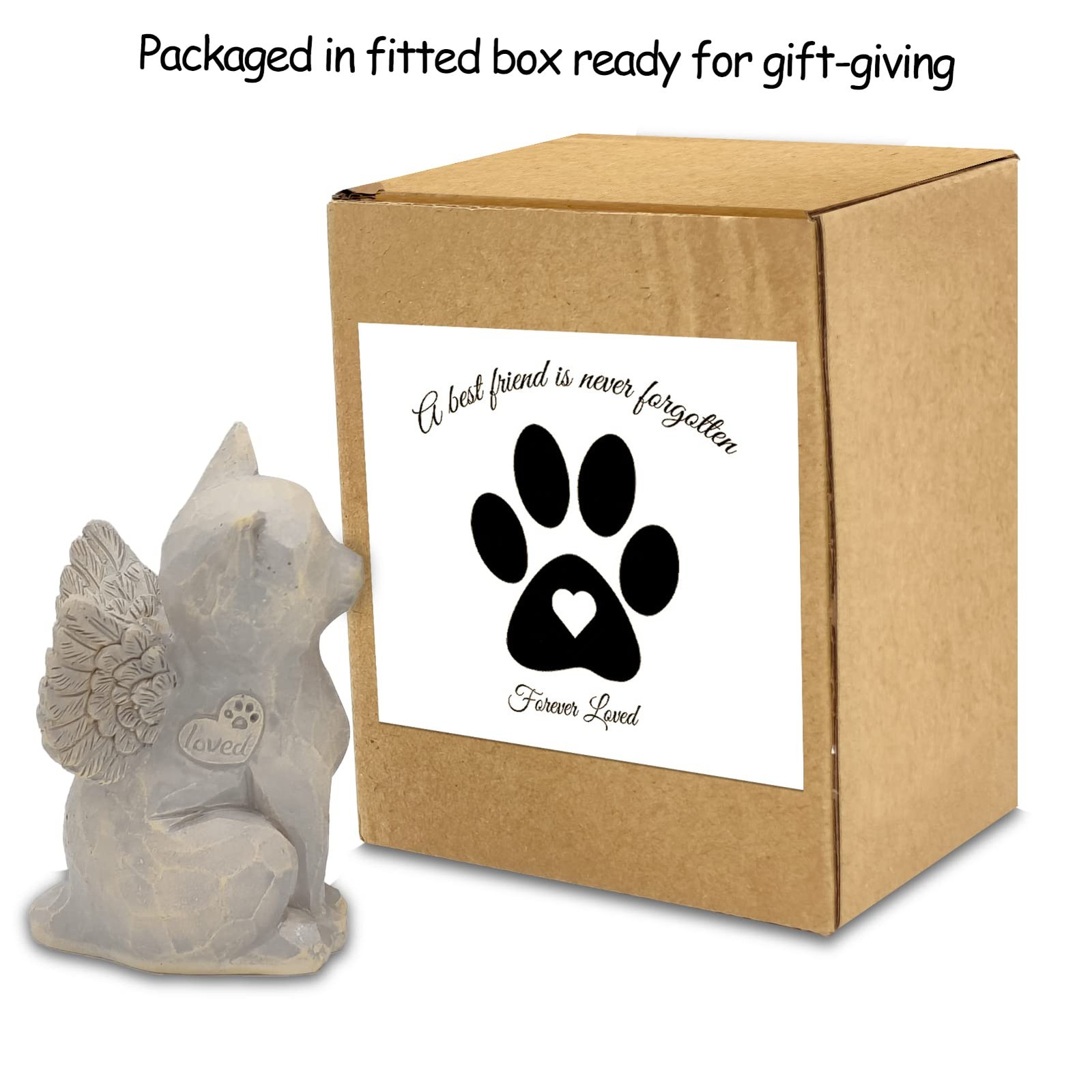 Tsyulog Cat Angel Memorial Figurine, 3 inches, Natural-love My (Gray)