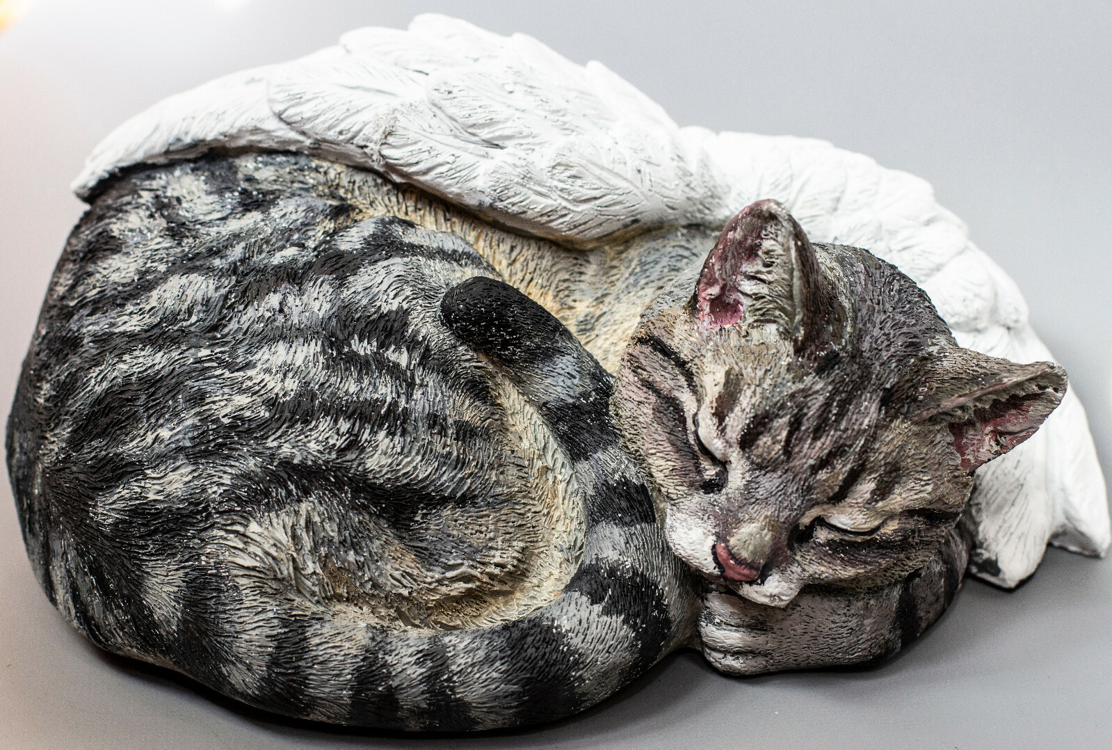 Unique Urn Gray Tabby Cat Cremation Statue Pet Ashes Memorial Custom Painted Art