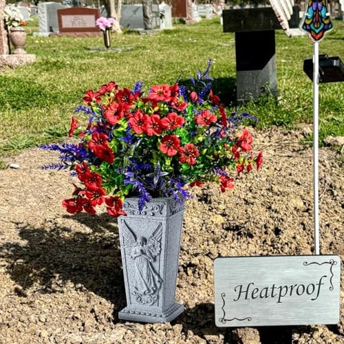 Cemetery Flowers Vase with Spike, Memorial Grave Vase Resin Flowers 1 Gray