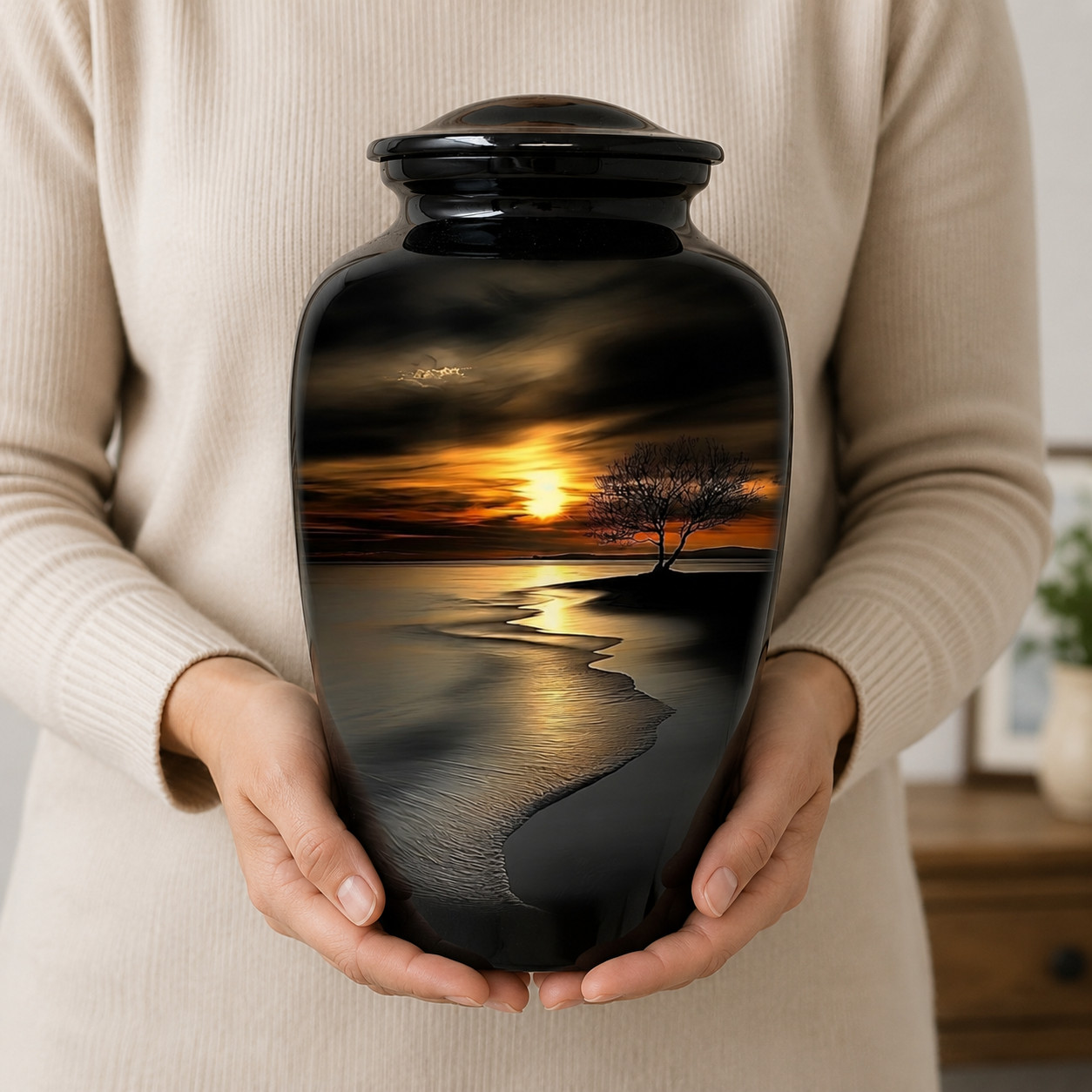 Large Cremation Urn for Human Ashes – Peaceful Beach Adult Memorial Funeral Urns