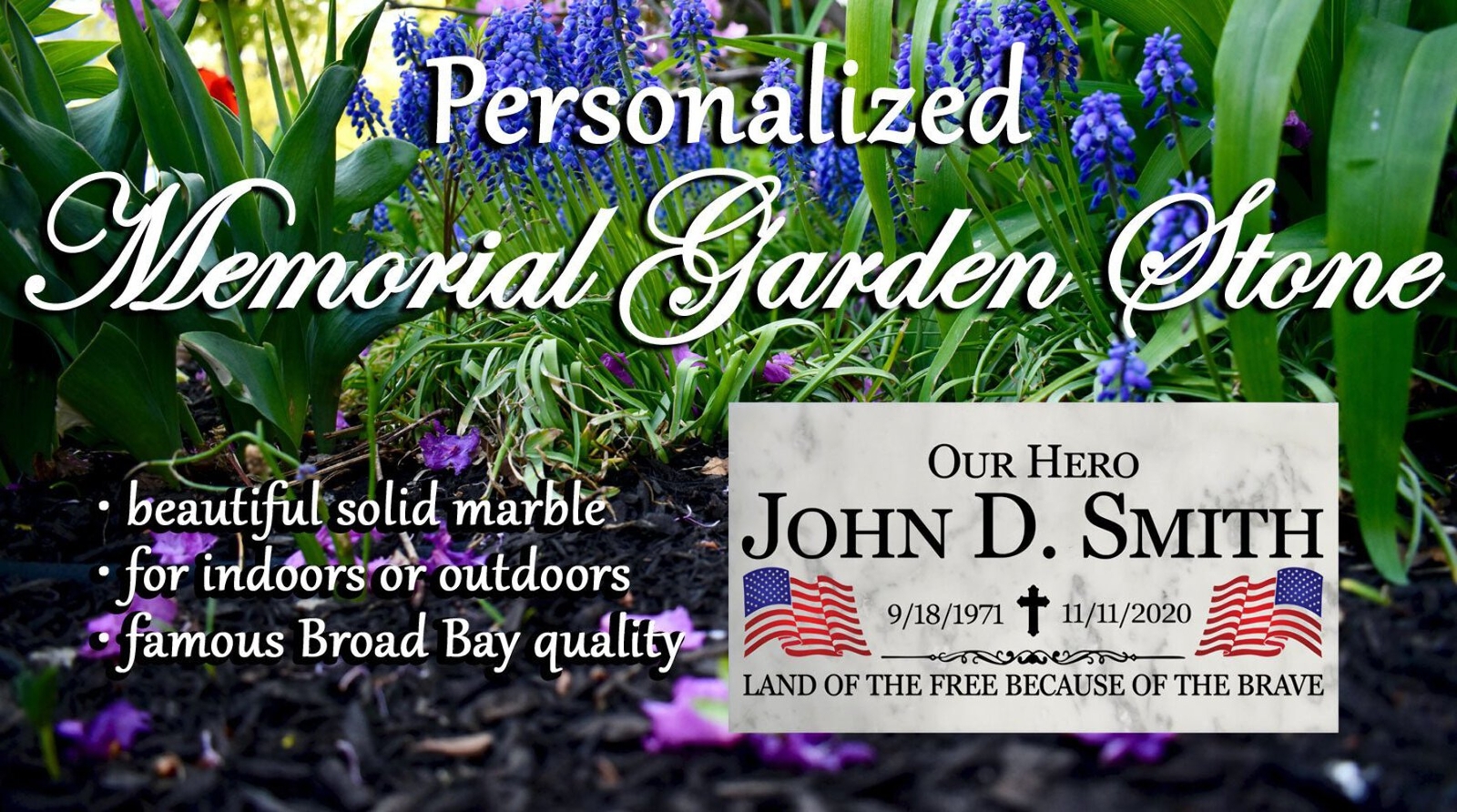 Military Memorial Stone Plaque Gift Customized Outdoor Marble Remembrance 12in x