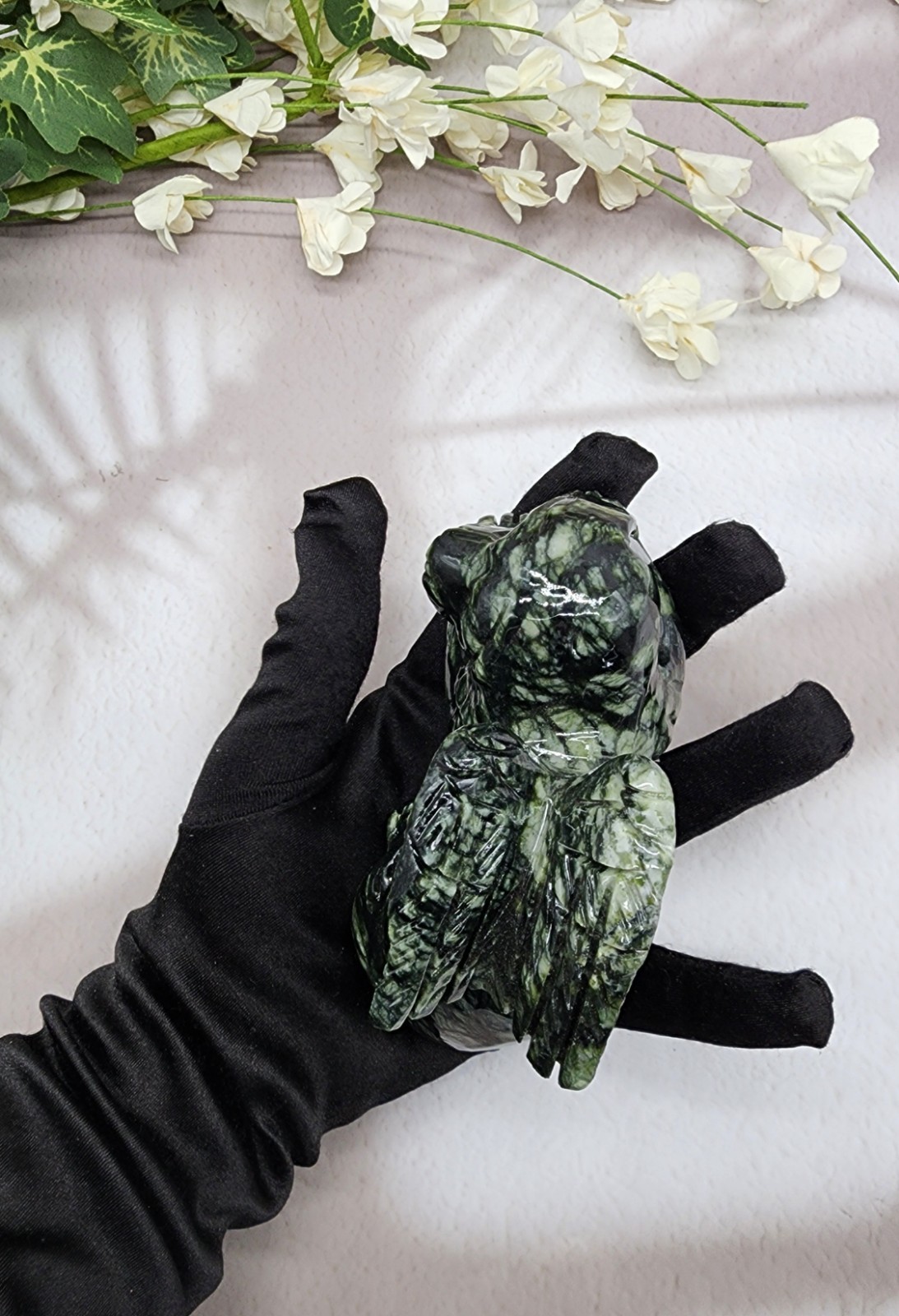 Xiuyan Jade Winged Angel Dog Pet Memorial, Pet Loss Gift, Gemstone Carving