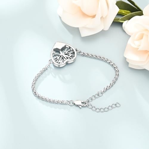 Cremation Jewelry Tree of Life Heart Urn Bracelet for Human Ashes for Silver