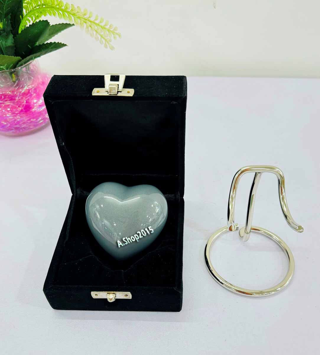 Grey Heart Premium Cremation Urn for Ashes Keepsake with Brass Stand Best Gift