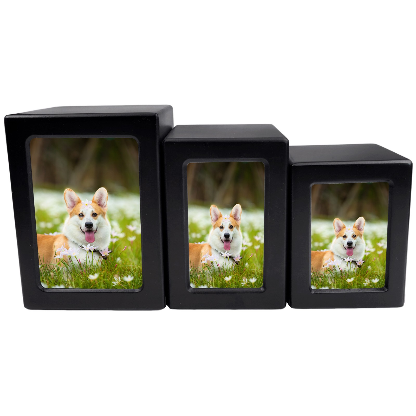 Black Wooden Funeral Cremation Urn with Photo Frame For Dogs And Cats 3.9*3.6 in
