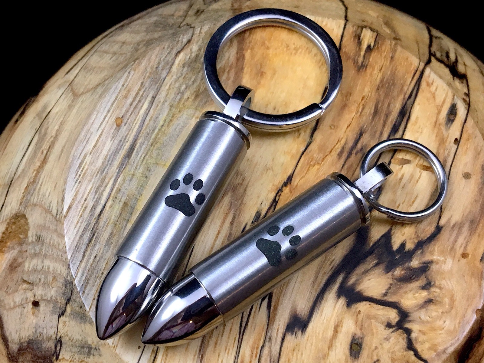 Mens Bullet Cremation Necklace Pendant Urn 4 Ashes LARGE VIAL Pet Paw Print Dog