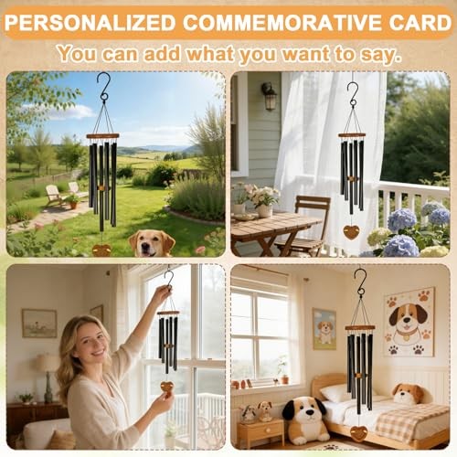 Pet Memorial Wind Chimes Outdoor for Loss of Dog with Photo Frame Personalized