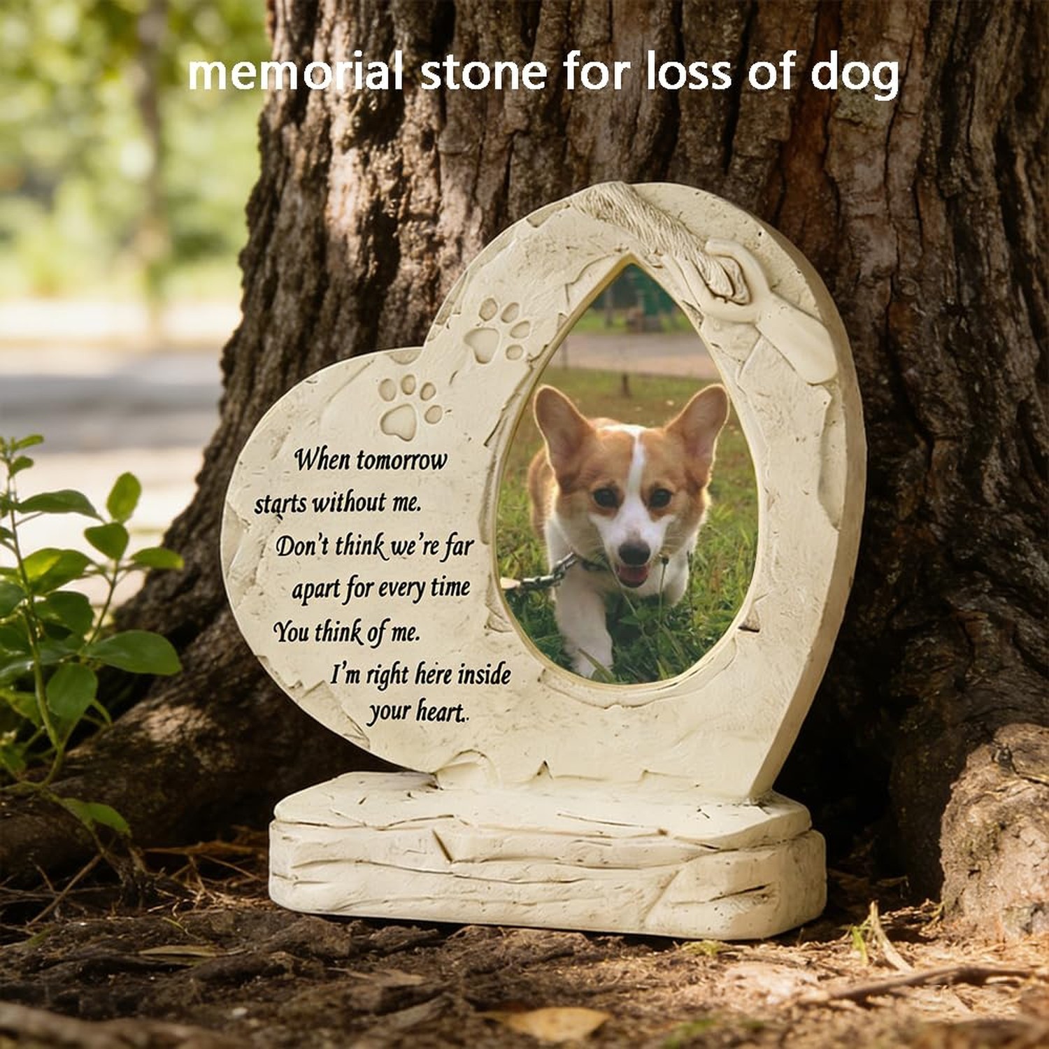 Heart Shaped Pet Dog Memorial Stones with Photo Frame, Pet Headstones Grave S…