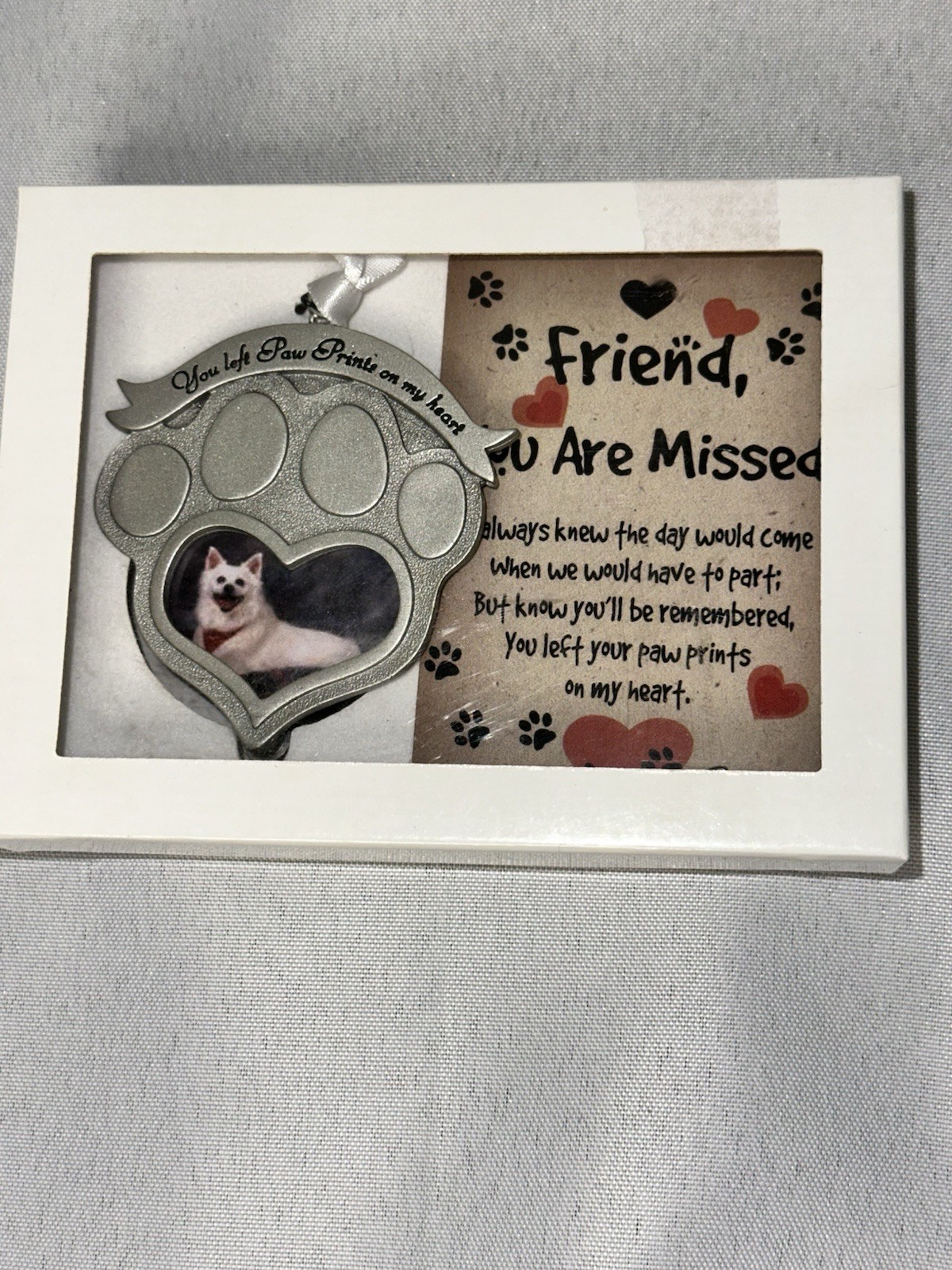 Pet Photo Memorial Dog Cat Ornament New ‘You Left A Paw Print On My Heart’