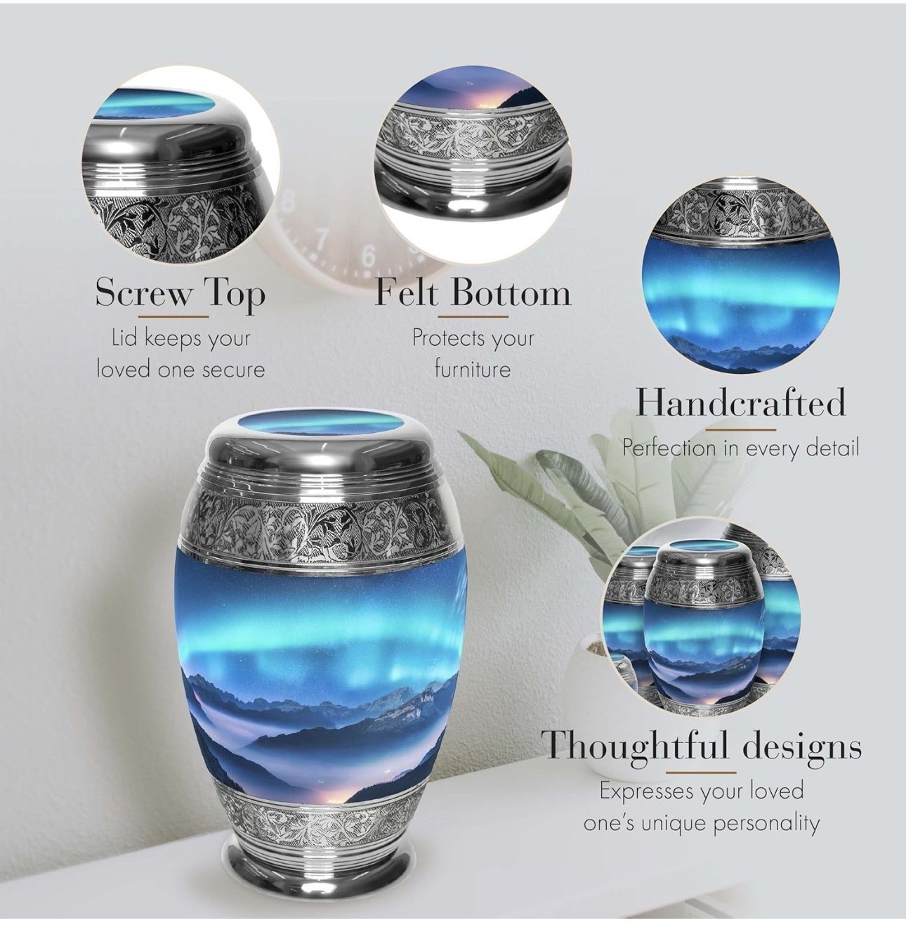 Aurora Borealis Cremation Urn for Ashes Adult Male – Personalized Cremation U…