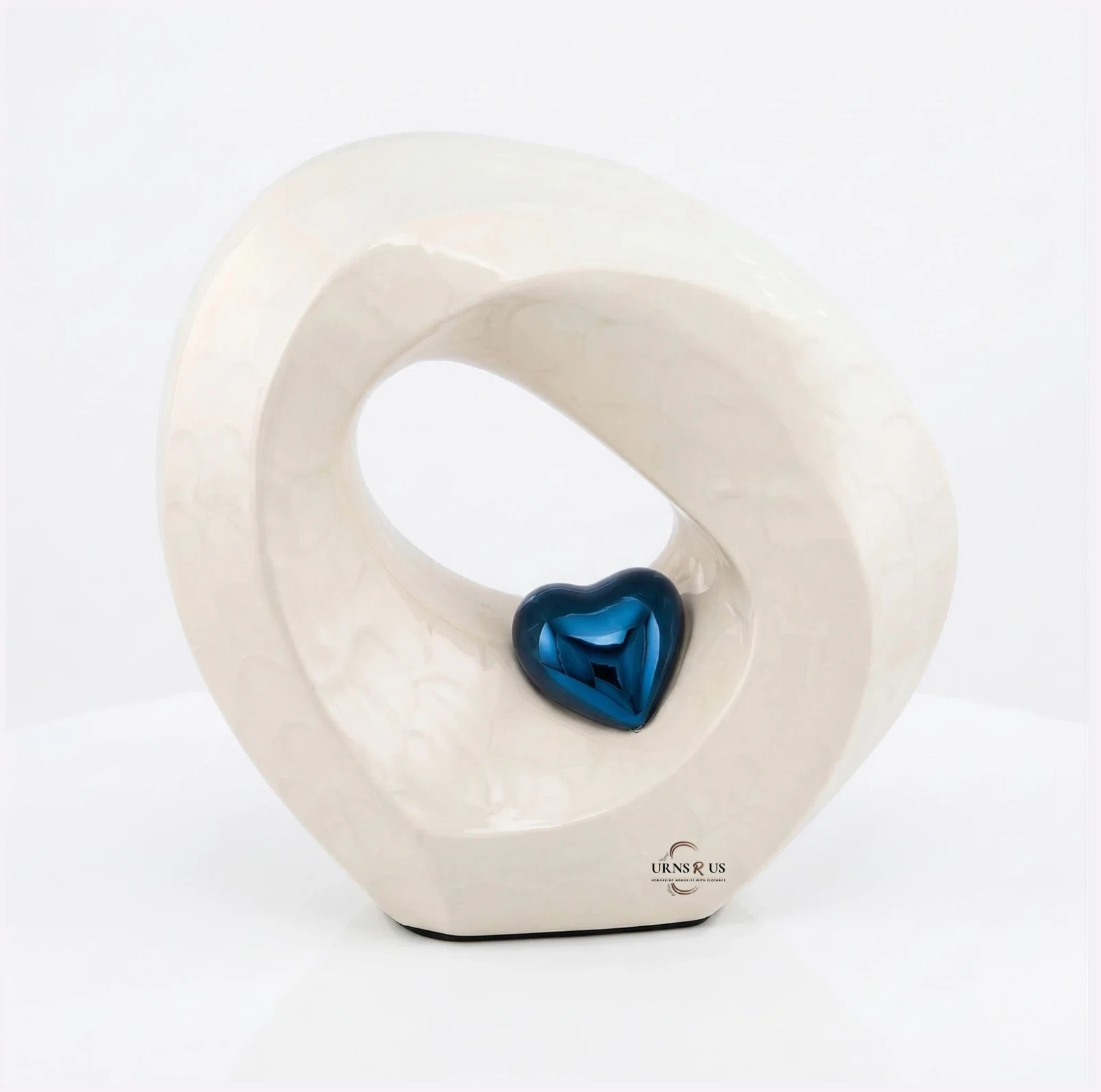 Endless Love Pearl & Blue Heart Infinity Urn for Ashes – Large Funeral Adult Urn