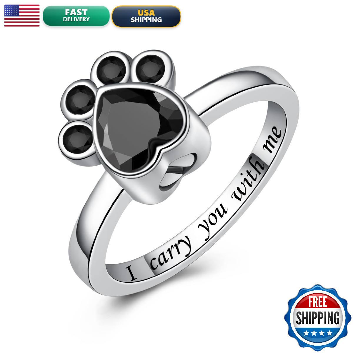 Fookduoduo Sterling Silver Paw Print Memorial Ring For Women Cz Pet Urn Ring 10