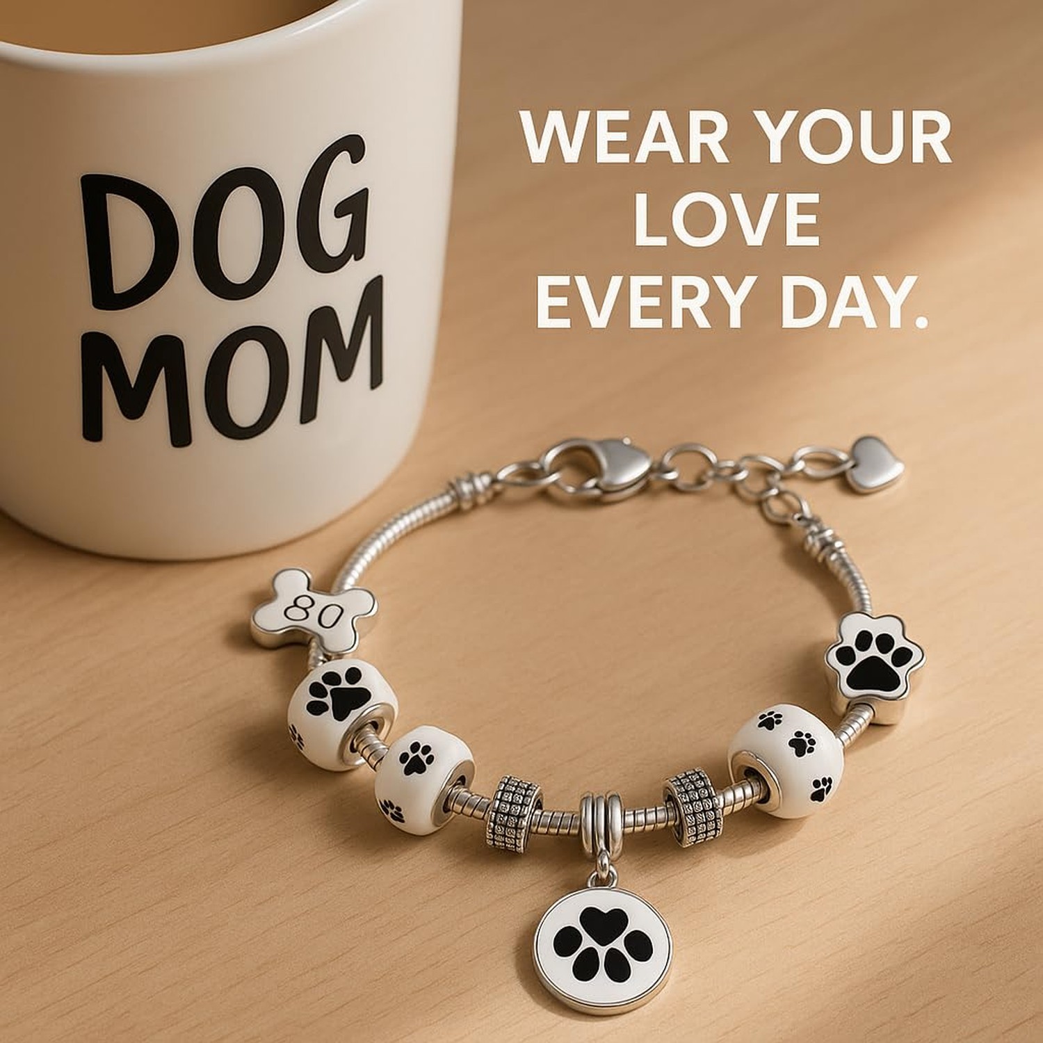 Infinity Collection Dog Paw Print Charm Bracelet – Silver Pet Lover Jewelr