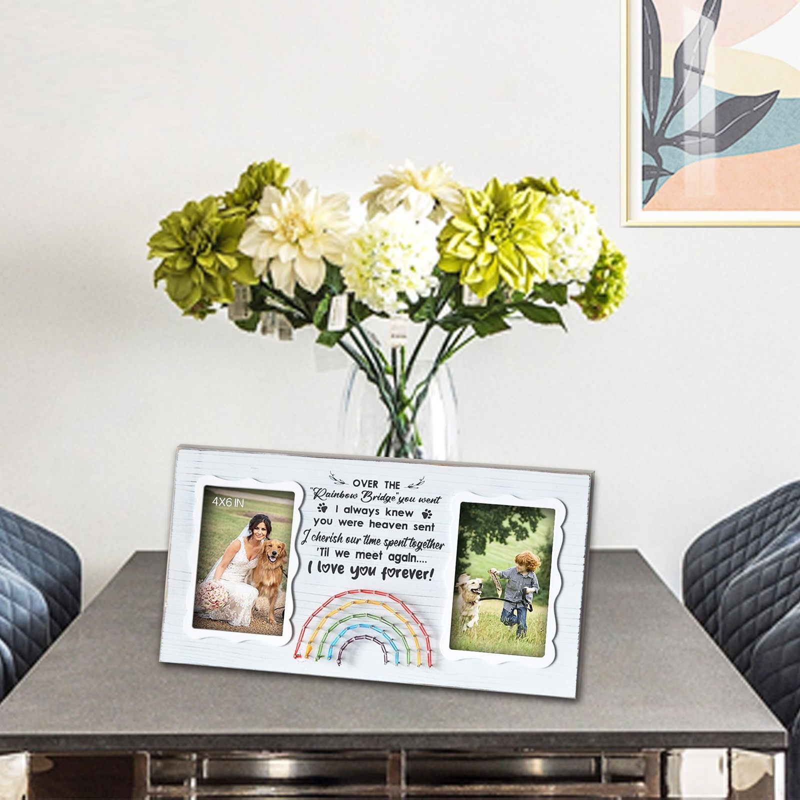 EXQUIDECA Dog Memorial Double Picture Frames 4×6 Inches – Pets Passing Away S…
