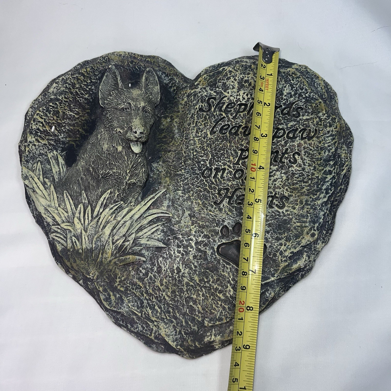 Shepherd Dog Memorial Ceramic Heart Stone Plaque Paw Print Quote For Garden
