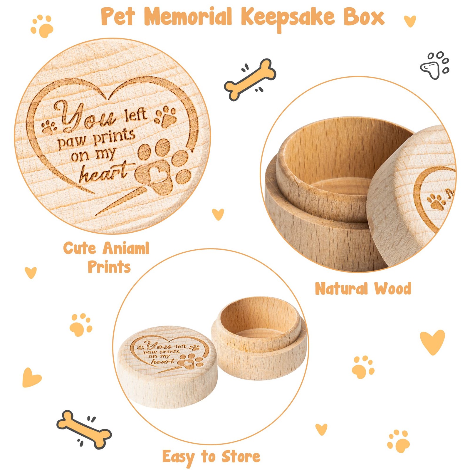CJiangpo Pet Hair Keepsake Box, Wooden Fur Memorial Box with Paw Brown