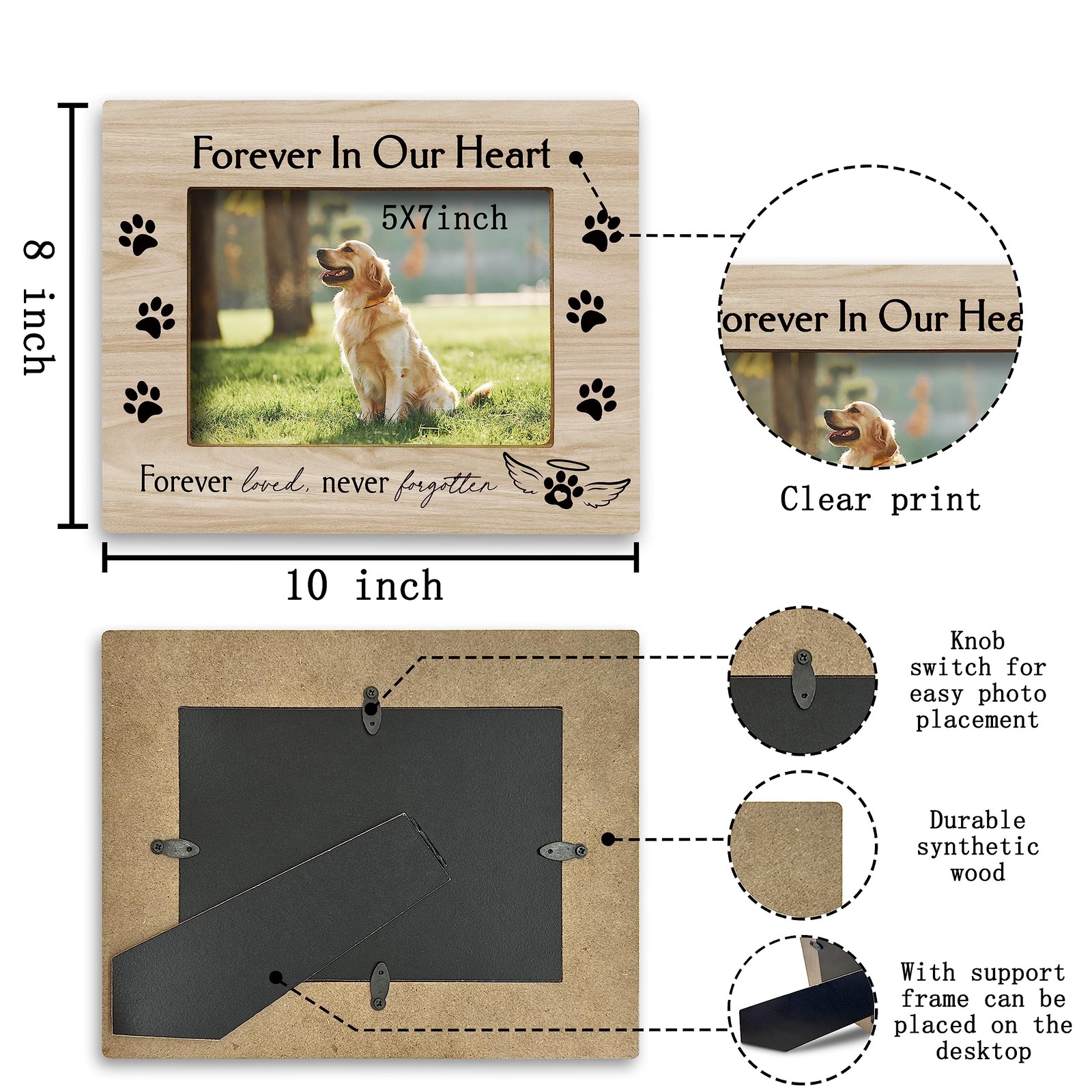Forever in Our Heart Pet Memory Picture Photo Frame, Cat & Dog Memorial Pictu…