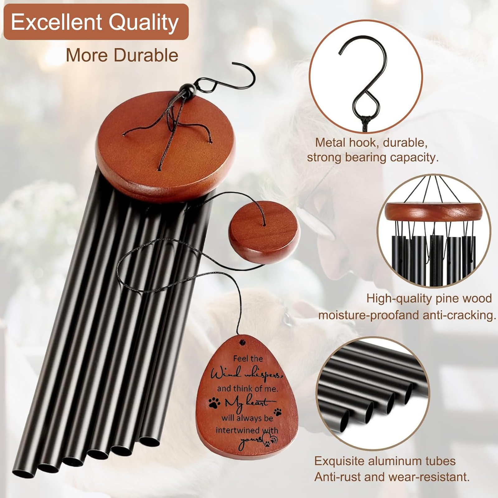Dog Memorial Wind Chimes 26 Inch Pet Loss Sympathy Gift for Dog Memorial Garden