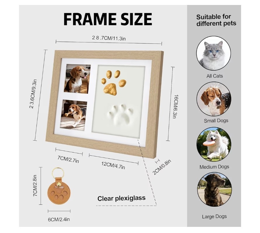 Dog Paw Print Impression Kit Memorial Plaque/Marker Photo Frame